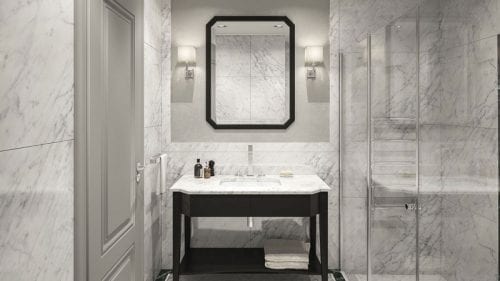 Contemporary Project																						 House Bathroom Flooring								 Black Diamond Carrara							
														