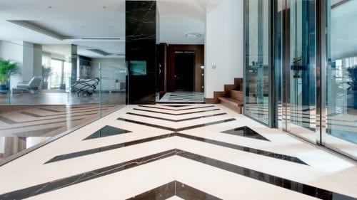Luxury Triplex Villa																						 House Bathroom Flooring								 Black Diamond Thassos Silver Wave							
														